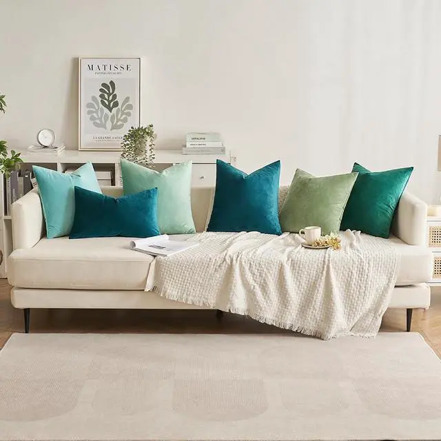 Alt view image 5 of 6 - Velvet Throw Pillow Covers 18x18 Inch, Pack of 2 - Teal, Super Soft Decorative Square Cushion Cases Modern Luxury Home Decor for Sofa, Couch, Bed, Chair
