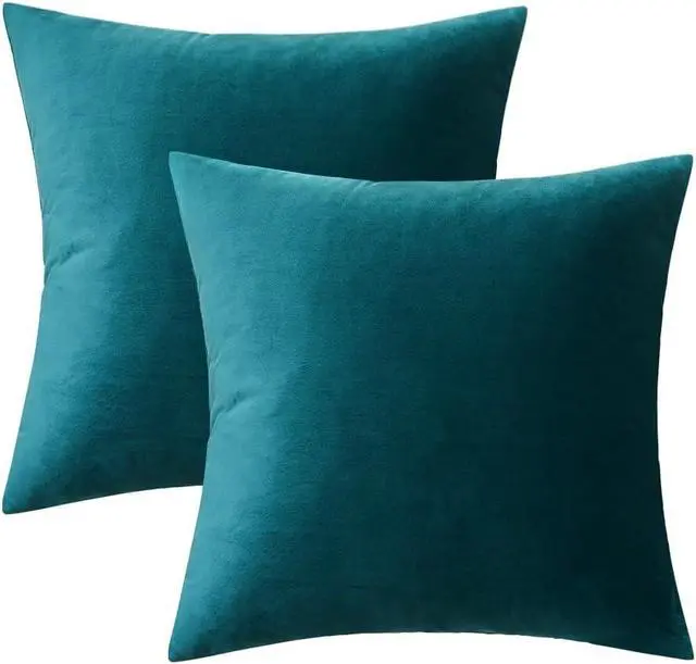 Alt view image 6 of 6 - Velvet Throw Pillow Covers 18x18 Inch, Pack of 2 - Teal, Super Soft Decorative Square Cushion Cases Modern Luxury Home Decor for Sofa, Couch, Bed, Chair