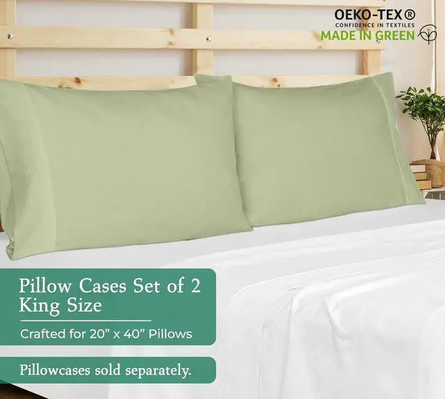 Alt view image 2 of 7 - Royale Linens King Pillowcase Set of 2 - Bed Pillow Cover - 20" x 40" -Sage Green Pillowcases - 1800 Brushed Microfiber, Wrinkle & Fade Resistant - Soft & Cozy- King Size Pillow Case (Sage)