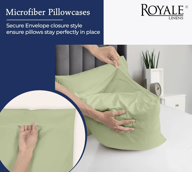 Alt view image 5 of 7 - Royale Linens King Pillowcase Set of 2 - Bed Pillow Cover - 20" x 40" -Sage Green Pillowcases - 1800 Brushed Microfiber, Wrinkle & Fade Resistant - Soft & Cozy- King Size Pillow Case (Sage)