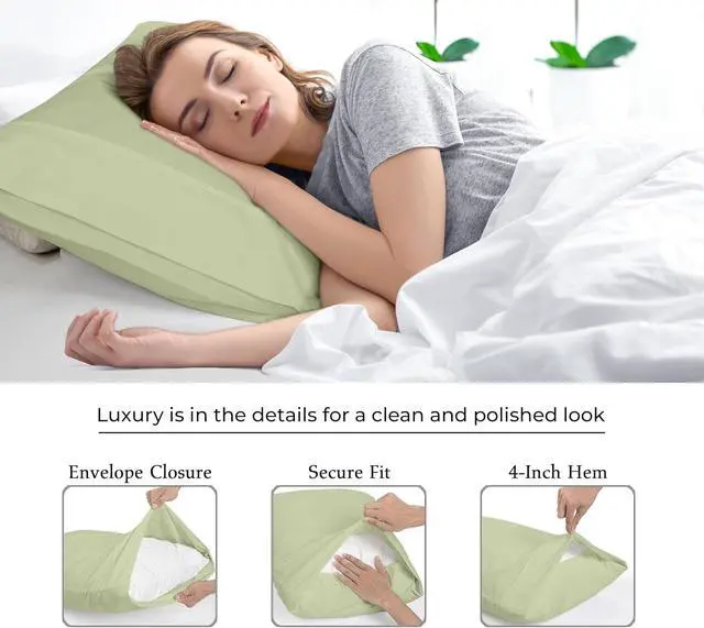 Alt view image 7 of 7 - Royale Linens King Pillowcase Set of 2 - Bed Pillow Cover - 20" x 40" -Sage Green Pillowcases - 1800 Brushed Microfiber, Wrinkle & Fade Resistant - Soft & Cozy- King Size Pillow Case (Sage)
