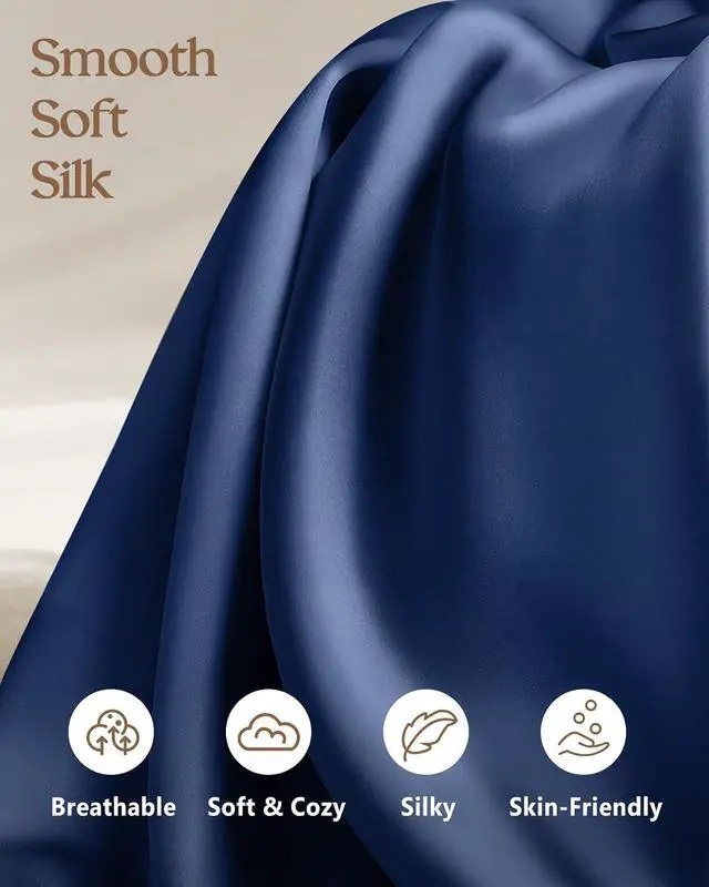 Alt view image 3 of 7 - Silk Pillowcase 2 Pack - Pillow Cases Standard Set of 2 Size 20" x 26" for Hair and Skin Smooth Soft Breathable with Hidden Zipper Cooling Pillow Covers for Women, Navy Blue