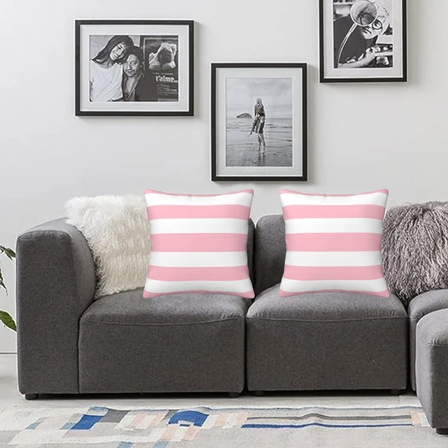 Alt view image 2 of 7 - Pink and White Stripes Farmhouse Throw Pillow Covers 18x18 Inch Pillow Case Soft Cushion Pillow Covers Set of 2 for Sofa Bedroom Chair Living Room Home Decorative