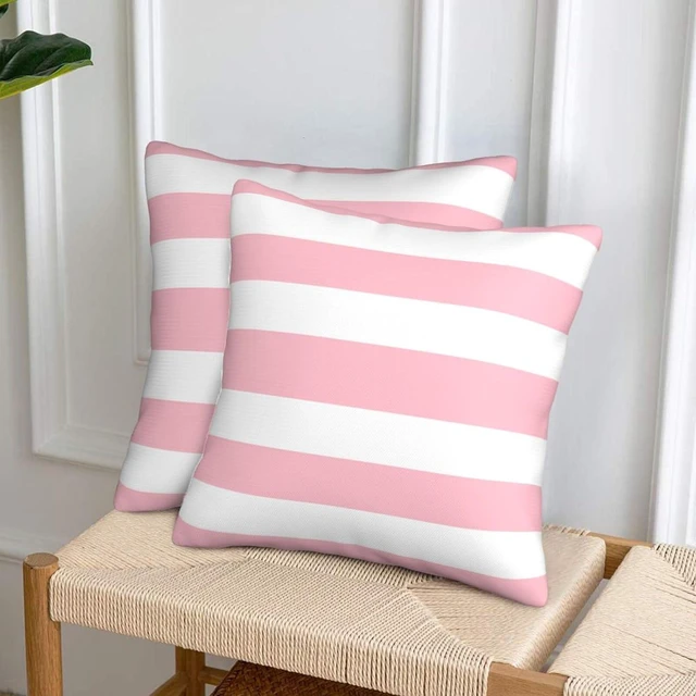 Alt view image 3 of 7 - Pink and White Stripes Farmhouse Throw Pillow Covers 18x18 Inch Pillow Case Soft Cushion Pillow Covers Set of 2 for Sofa Bedroom Chair Living Room Home Decorative