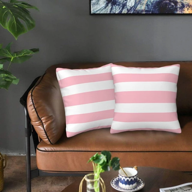 Alt view image 4 of 7 - Pink and White Stripes Farmhouse Throw Pillow Covers 18x18 Inch Pillow Case Soft Cushion Pillow Covers Set of 2 for Sofa Bedroom Chair Living Room Home Decorative