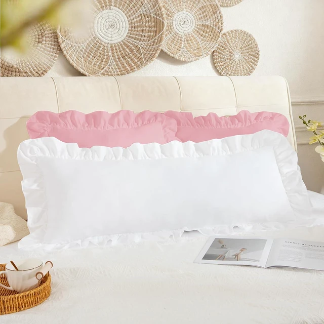 Main image of White Ruffle Body Pillow Cover 20x54 Inch, Ruffled Long Pillowcase for Couch Sofa Bed, Decorative Farmhouse Body Pillow Shams, Pack of 1