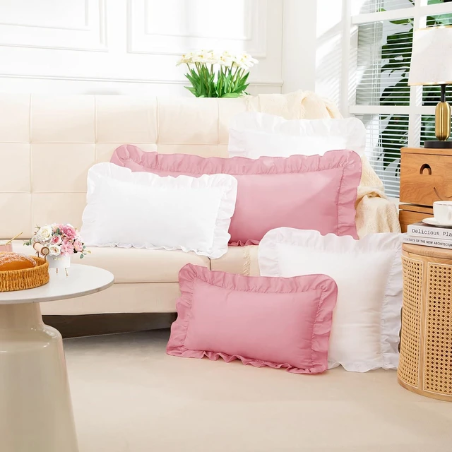 Alt view image 3 of 6 - White Ruffle Body Pillow Cover 20x54 Inch, Ruffled Long Pillowcase for Couch Sofa Bed, Decorative Farmhouse Body Pillow Shams, Pack of 1
