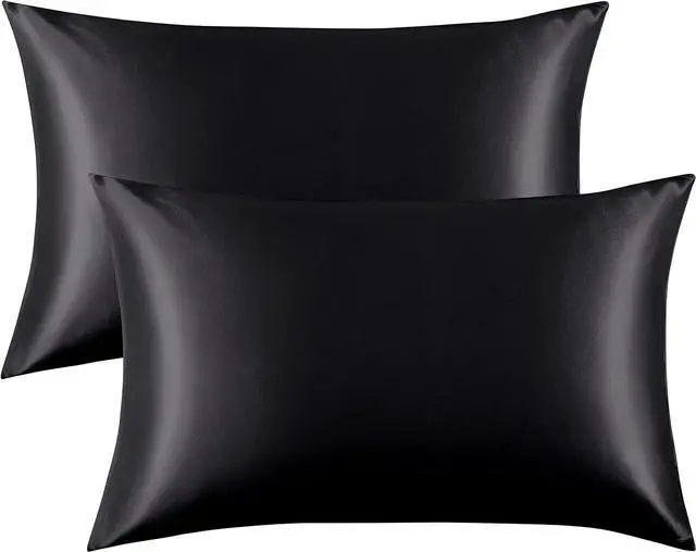 Main image of 2 Pack Satin Toddler Pillowcases for Skin and Hair, 14x20 Inches, Silky Soft Envelope Closure Kids Travel Pillow Cases Covers for Boys and Girls, 14x20 Inches, Black