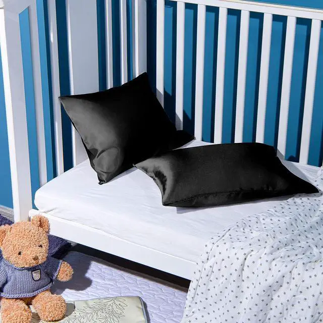Alt view image 2 of 7 - 2 Pack Satin Toddler Pillowcases for Skin and Hair, 14x20 Inches, Silky Soft Envelope Closure Kids Travel Pillow Cases Covers for Boys and Girls, 14x20 Inches, Black