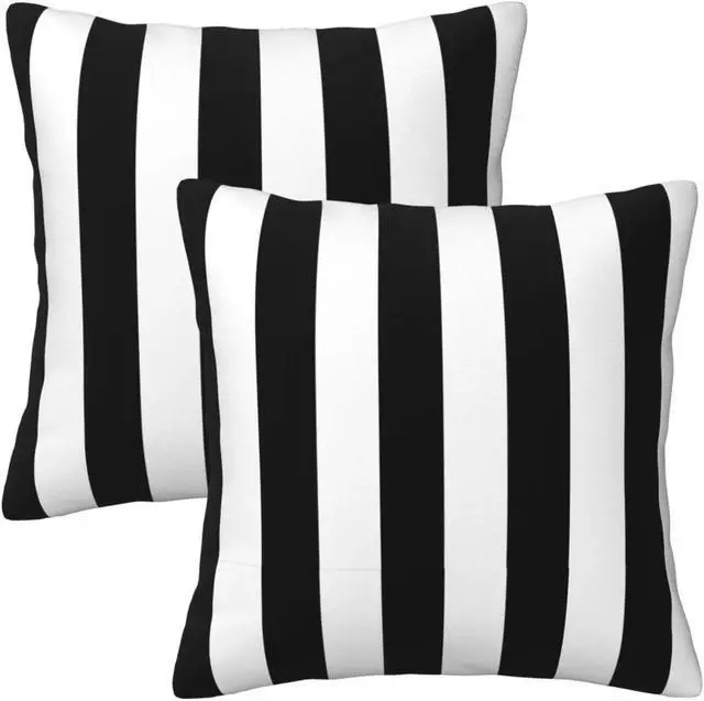 Main image of 2 Sets Striped Decorative Throw Pillow Covers, 18x18 Inch for Living Room Couch Bed Sofa, Black and White Striped Home Decor, Soft Cushion Case