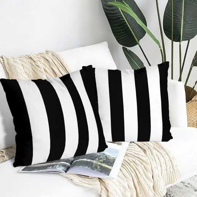 Alt view image 3 of 7 - 2 Sets Striped Decorative Throw Pillow Covers, 18x18 Inch for Living Room Couch Bed Sofa, Black and White Striped Home Decor, Soft Cushion Case