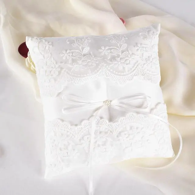 Alt view image 4 of 7 - Wedding Ring Pillow, Lace Pearl Ivory Ring Bearer Cushion for Wedding Party