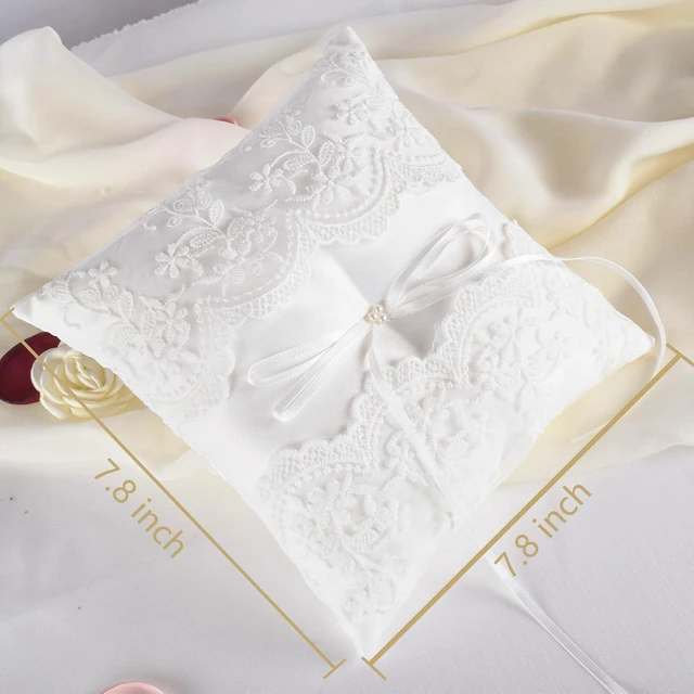 Alt view image 3 of 7 - Wedding Ring Pillow, Lace Pearl Ivory Ring Bearer Cushion for Wedding Party