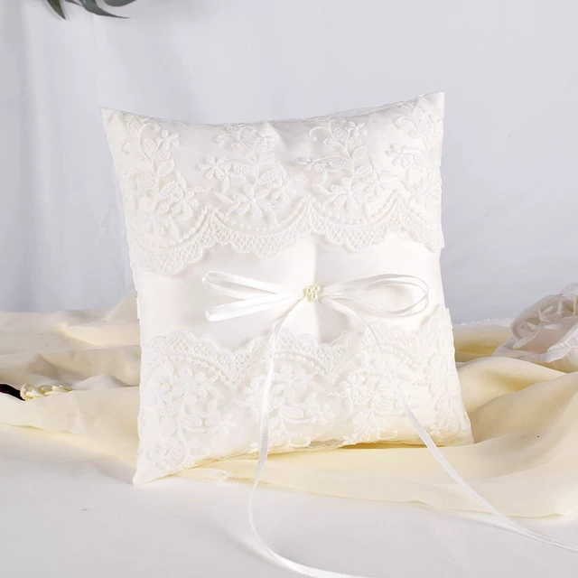 Alt view image 5 of 7 - Wedding Ring Pillow, Lace Pearl Ivory Ring Bearer Cushion for Wedding Party