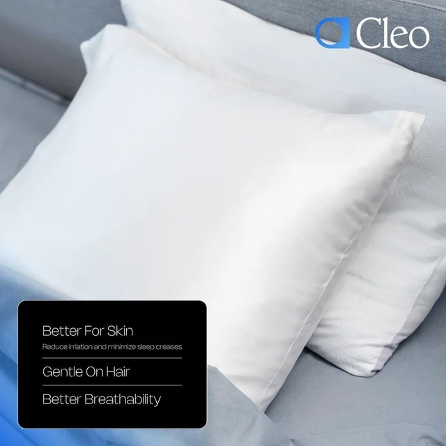 Alt view image 2 of 7 - Cleo Health & Beauty 100% Mulberry Silk Pillowcase for Hair and Skin Standard Size White Soft Smooth Anti Frizz Beauty Sleep Pillow Case with Hidden Zipper
