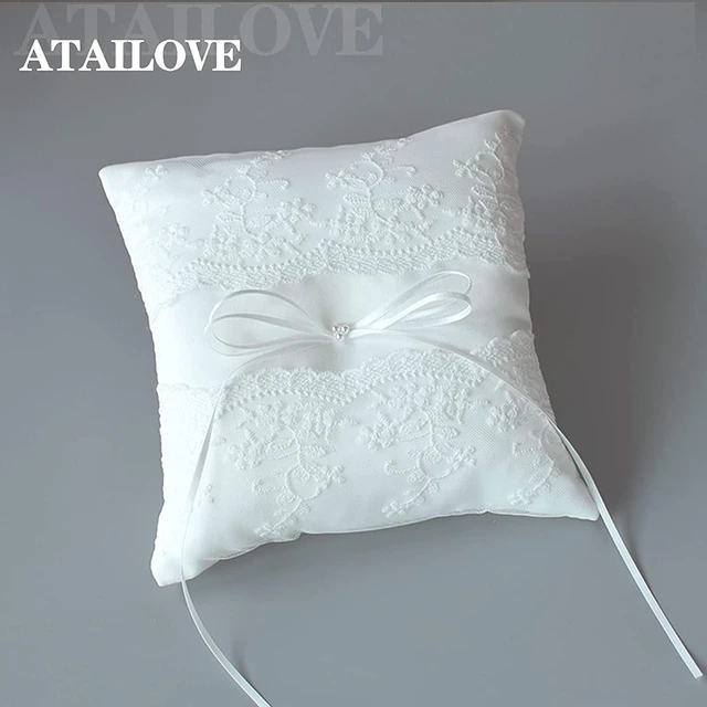 Alt view image 7 of 7 - Wedding Ring Pillow, Lace Pearl Ivory Ring Bearer Cushion for Wedding Party