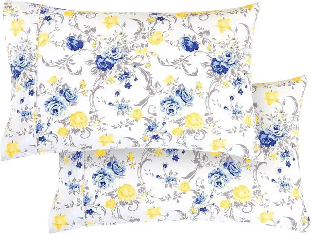 Main image of Ultra Soft Set of 2 Floral Print Pillowcases - 1500 Premium Hotel Quality Microfiber, Soft and Smooth Envelope Closure 2-Piece Pillow Covers - Standard/Queen, Gold Jenna