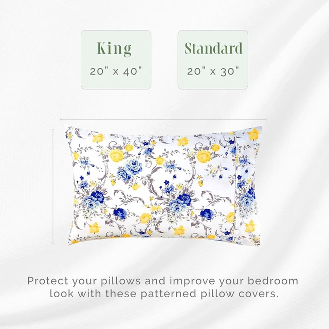 Alt view image 2 of 7 - Ultra Soft Set of 2 Floral Print Pillowcases - 1500 Premium Hotel Quality Microfiber, Soft and Smooth Envelope Closure 2-Piece Pillow Covers - Standard/Queen, Gold Jenna