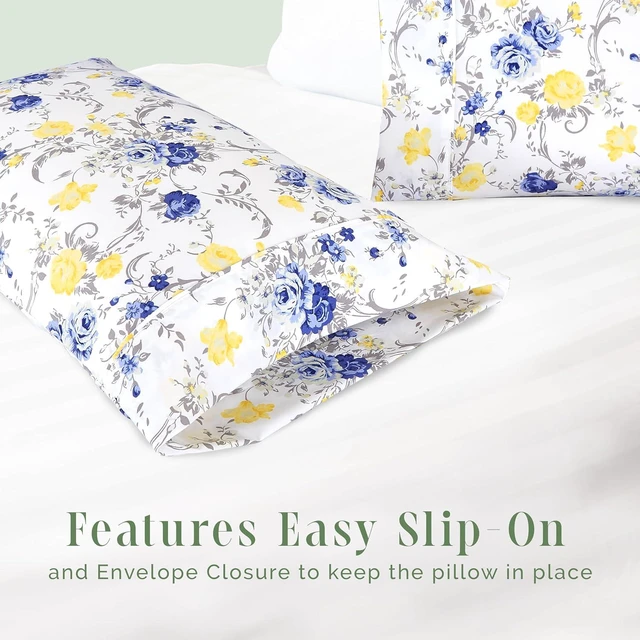 Alt view image 3 of 7 - Ultra Soft Set of 2 Floral Print Pillowcases - 1500 Premium Hotel Quality Microfiber, Soft and Smooth Envelope Closure 2-Piece Pillow Covers - Standard/Queen, Gold Jenna