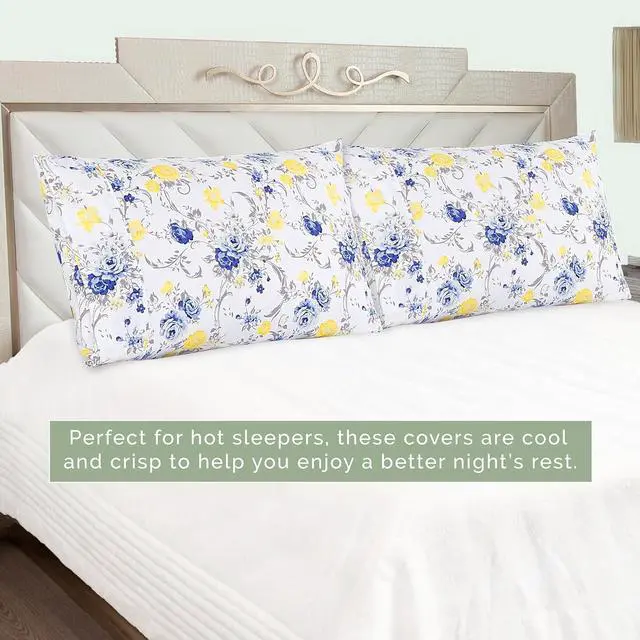 Alt view image 5 of 7 - Ultra Soft Set of 2 Floral Print Pillowcases - 1500 Premium Hotel Quality Microfiber, Soft and Smooth Envelope Closure 2-Piece Pillow Covers - Standard/Queen, Gold Jenna