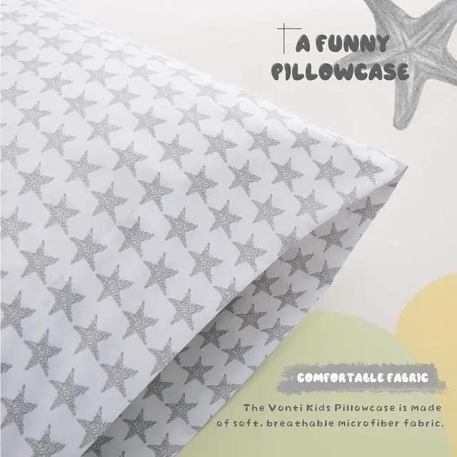 Alt view image 5 of 7 - Kids Pillowcase White Stars Printed Standard Pillow Cases, Microfiber Kids Pillow Cases for Girls - Soft & Breathable 20x26 Pillow Covers(2Pcs)