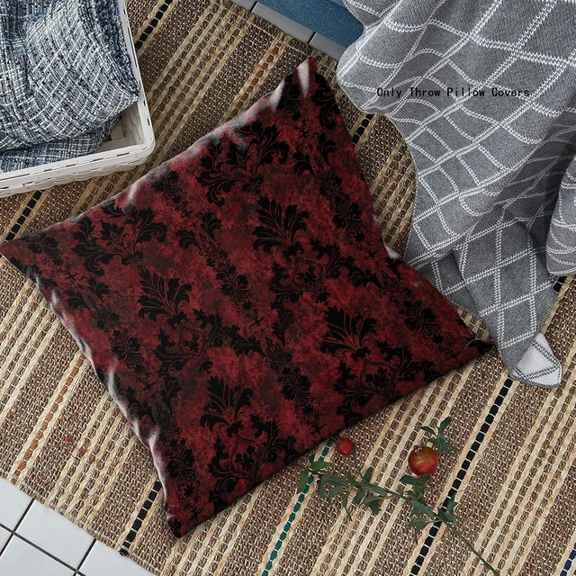 Alt view image 2 of 6 - Dark Red and Black Gothic Damask Floral Throw Pillow Cover 18x18