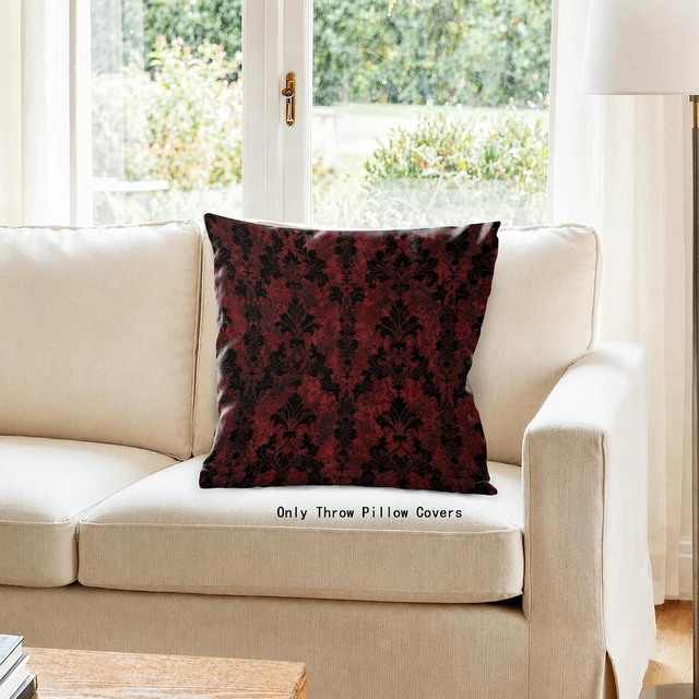 Alt view image 3 of 6 - Dark Red and Black Gothic Damask Floral Throw Pillow Cover 18x18