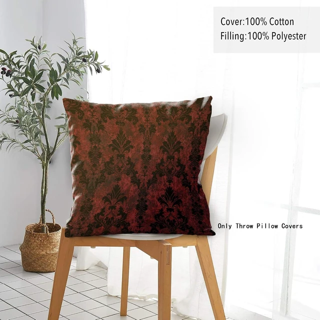 Alt view image 4 of 6 - Dark Red and Black Gothic Damask Floral Throw Pillow Cover 18x18