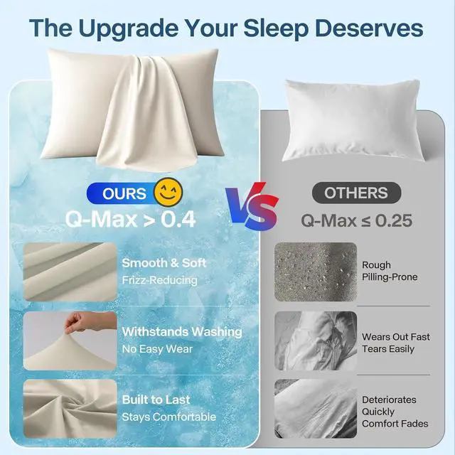 Alt view image 5 of 7 - Luxury Cooling Pillowcases Queen Size 2 Pack, Q-Max>0.4 Cool Touch for Hot Sleepers&Night Sweats Beauty Sleep Anti-Frizz, Softer Than Silk Pillowcover Oeko-TEX Certified Champagne