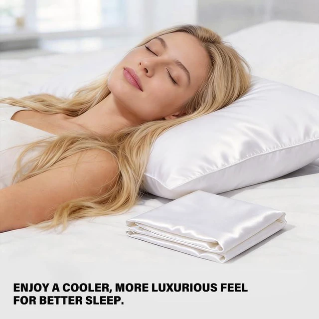 Alt view image 2 of 6 - White Satin Pillowcase Queen Size Silk Pillow Cases Set of 2 Wrinkle-Free Soft Smooth 20x30 Inches, 2pcs