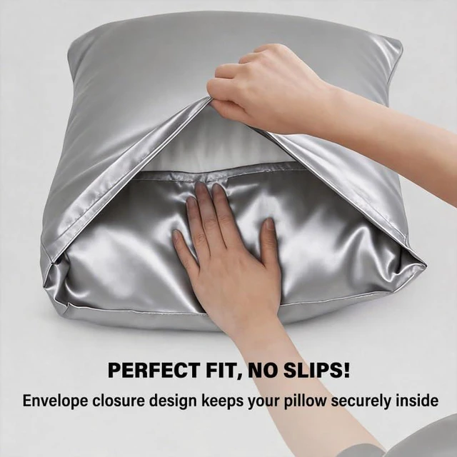 Alt view image 5 of 6 - White Satin Pillowcase Queen Size Silk Pillow Cases Set of 2 Wrinkle-Free Soft Smooth 20x30 Inches, 2pcs