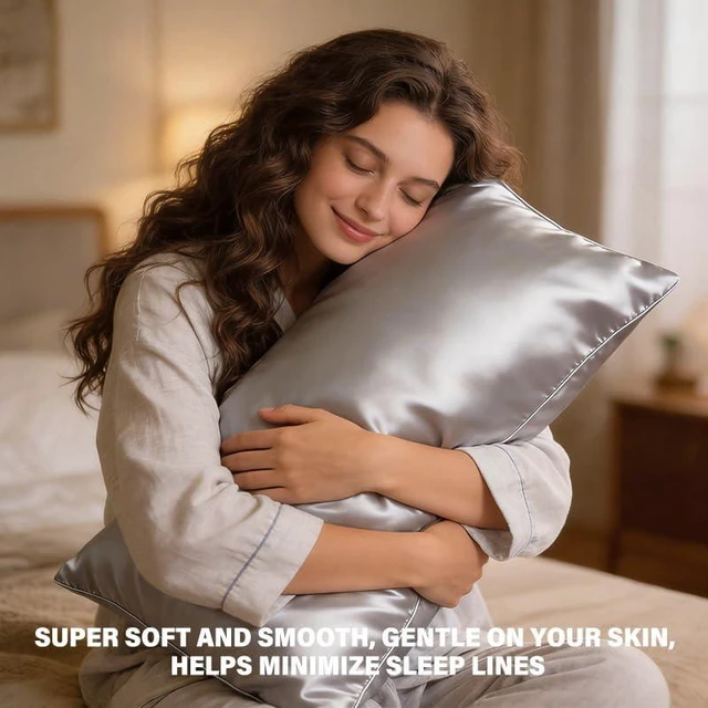 Alt view image 4 of 6 - White Satin Pillowcase Queen Size Silk Pillow Cases Set of 2 Wrinkle-Free Soft Smooth 20x30 Inches, 2pcs