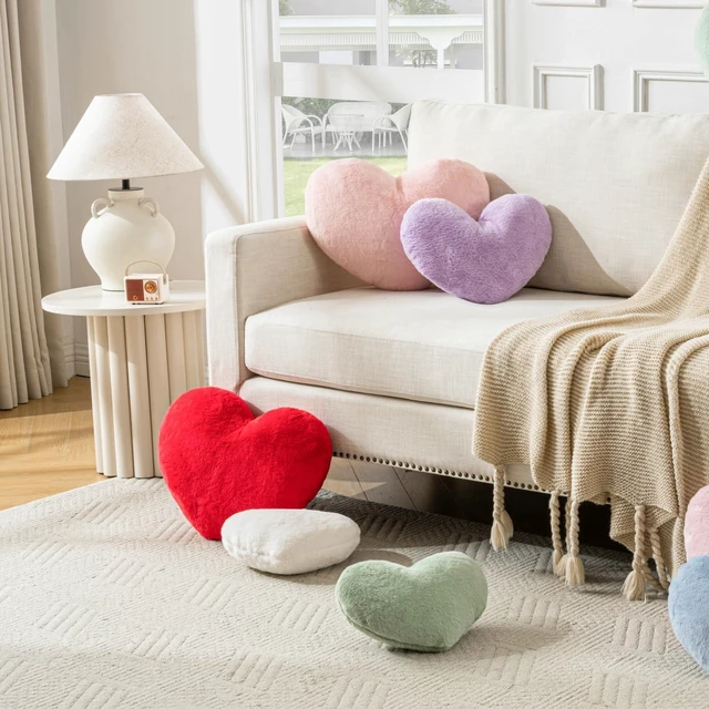 Alt view image 3 of 6 - Heart Pillow,White Throw Pillows 12.8x9.8in