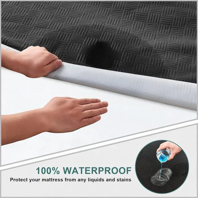 Alt view image 4 of 7 - Twin Waterproof Mattress Protector, Premium 3D Air Fabric Mattress Pad Cover Soft Breathable Noiseless, Cooling Mattress Cover with Deep Pocket Up to 18'', Black (39'' X 75'')