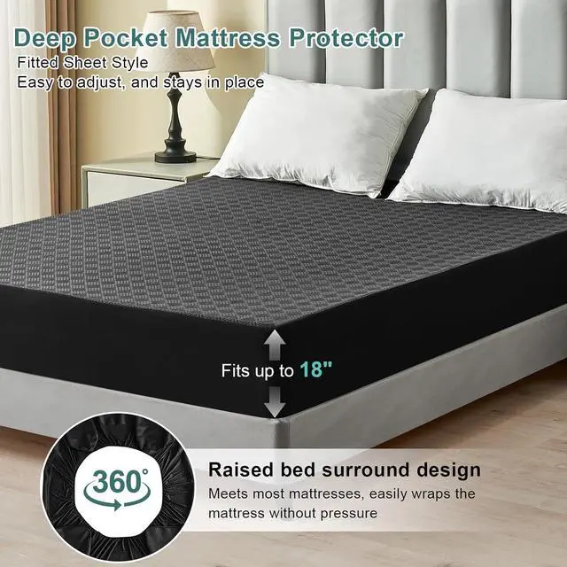 Alt view image 3 of 7 - Twin Waterproof Mattress Protector, Premium 3D Air Fabric Mattress Pad Cover Soft Breathable Noiseless, Cooling Mattress Cover with Deep Pocket Up to 18'', Black (39'' X 75'')