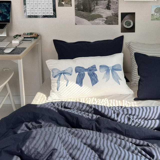 Alt view image 6 of 7 - Blue Coquette Bow 12x20 Pillow Cover, Preppy Room Decor