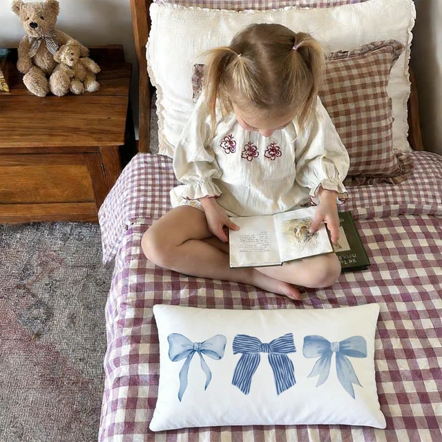 Alt view image 7 of 7 - Blue Coquette Bow 12x20 Pillow Cover, Preppy Room Decor