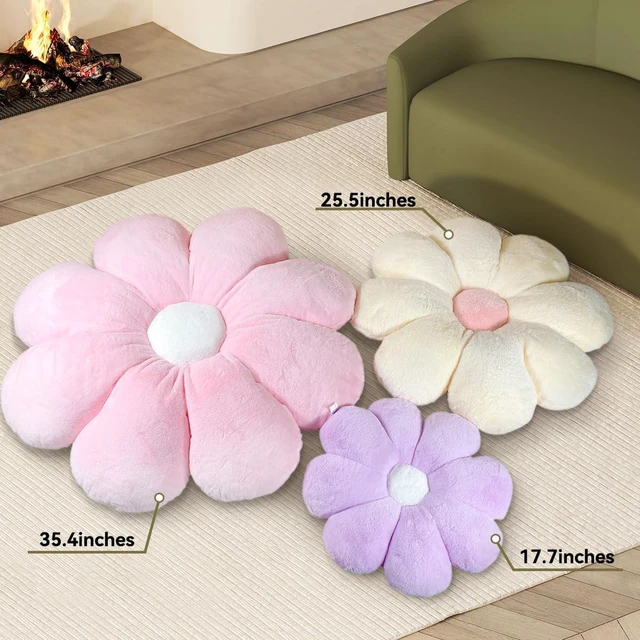 Alt view image 4 of 7 - Beige Daisy Flower Pillow, Plush Throw Cushion, 17.7 Inch