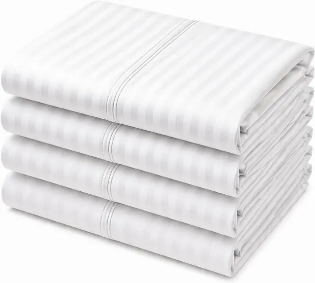 Main image of Hotel Quality Premium Pillowcases King Size Set of 4 Cotton Pillows for Sleeping, Smooth & Silky Cozy Breathable Bed Pillow Covers Machine Washable in White Stripe