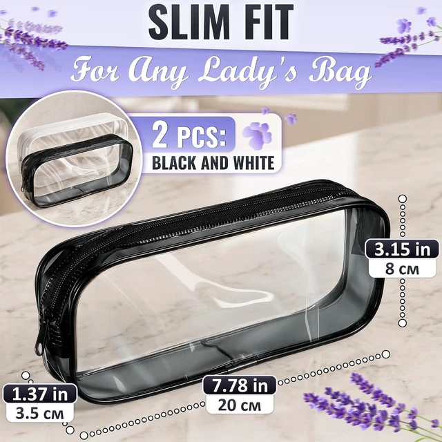 Alt view image 2 of 7 - 2 Pcs Small Clear Makeup bag for Purse, PVC plastic (Black and White)