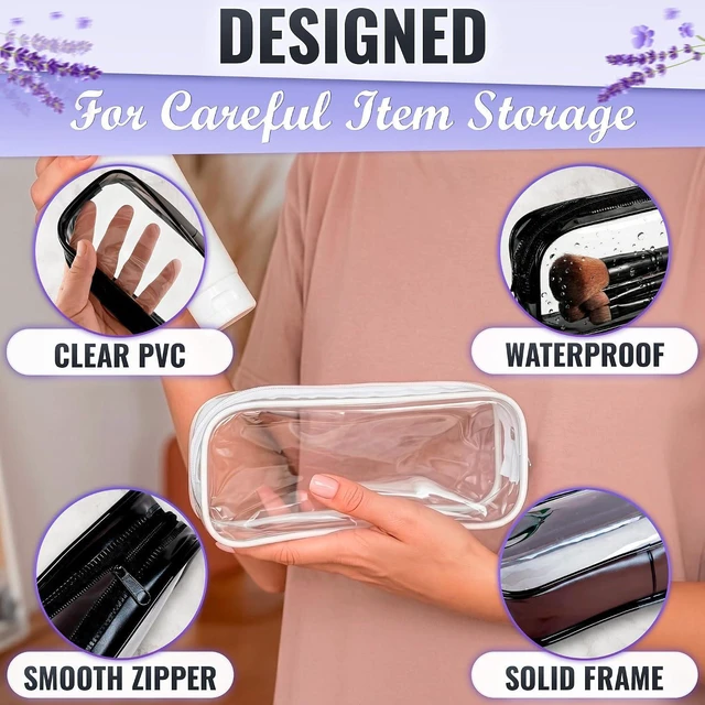 Alt view image 3 of 7 - 2 Pcs Small Clear Makeup bag for Purse, PVC plastic (Black and White)