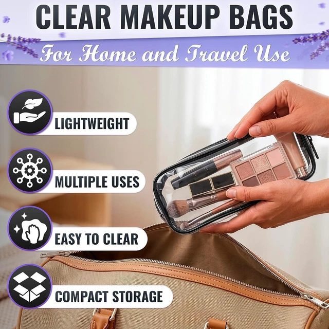 Alt view image 4 of 7 - 2 Pcs Small Clear Makeup bag for Purse, PVC plastic (Black and White)