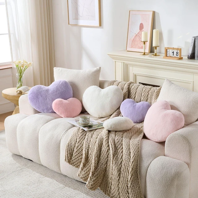 Alt view image 5 of 6 - 2PCS Throw Pillows Cute Room Decor Heart Pillow Home Decor Decorative Couch Pillows Bed Pillows Outdoor Pillows Valentine Gifts,White 9"*13"