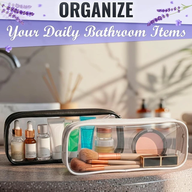 Alt view image 7 of 7 - 2 Pcs Small Clear Makeup bag for Purse, PVC plastic (Black and White)