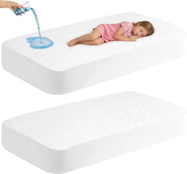 Main image of 2Pack Waterproof Crib Mattress Protector,Cotton 52X28 Fitted Crib Sheets Crib Mattress Protector Sheets,Soft Toddler Bed Sheets,Washable Infant Fitted Baby Bed Sheets (White, 52X28inch)