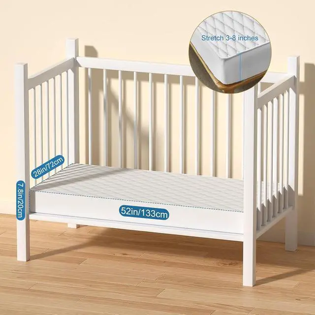Alt view image 2 of 7 - 2Pack Waterproof Crib Mattress Protector,Cotton 52X28 Fitted Crib Sheets Crib Mattress Protector Sheets,Soft Toddler Bed Sheets,Washable Infant Fitted Baby Bed Sheets (White, 52X28inch)