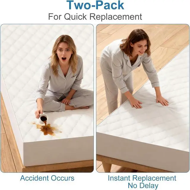 Alt view image 3 of 7 - 2Pack Waterproof Crib Mattress Protector,Cotton 52X28 Fitted Crib Sheets Crib Mattress Protector Sheets,Soft Toddler Bed Sheets,Washable Infant Fitted Baby Bed Sheets (White, 52X28inch)