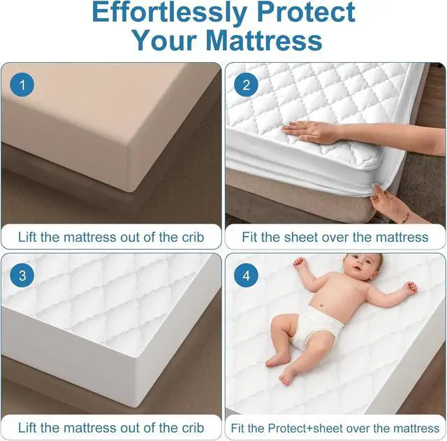 Alt view image 5 of 7 - 2Pack Waterproof Crib Mattress Protector,Cotton 52X28 Fitted Crib Sheets Crib Mattress Protector Sheets,Soft Toddler Bed Sheets,Washable Infant Fitted Baby Bed Sheets (White, 52X28inch)