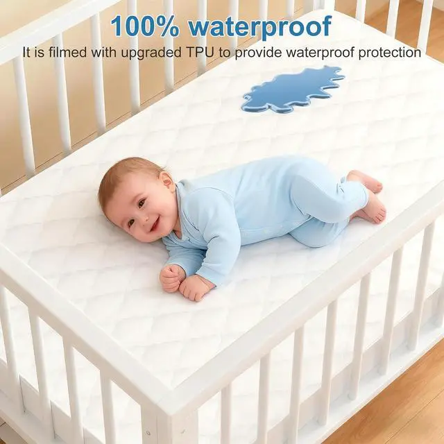 Alt view image 6 of 7 - 2Pack Waterproof Crib Mattress Protector,Cotton 52X28 Fitted Crib Sheets Crib Mattress Protector Sheets,Soft Toddler Bed Sheets,Washable Infant Fitted Baby Bed Sheets (White, 52X28inch)