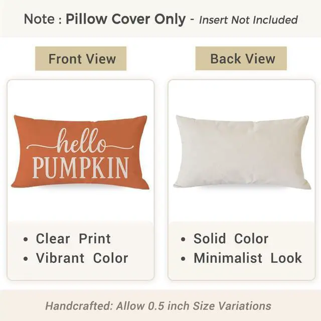 Alt view image 5 of 7 - Fall Throw Pillow Covers 12x20, Hello Pumpkin Decor, Orange